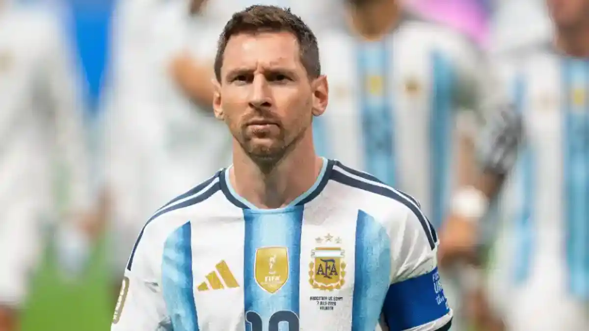 Lionel Messi wearing Argentina national team jersey celebrating during a football match, representative image for Argentina FIFA Falklands banner controversy